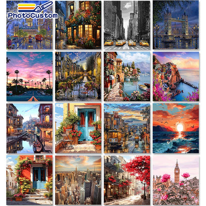 City Landscape Paint by Numbers Kit – DIY Canvas Painting for Adults with Frame & Oil Colors