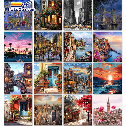 City Landscape Paint by Numbers Kit – DIY Canvas Painting for Adults with Frame & Oil Colors