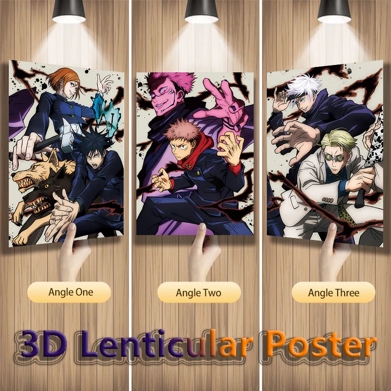 Jujutsu Kaisen 3D Effect Anime Poster, Gojo Itadori Yuji Fushiguro Nanami Sukuna Lenticular Print