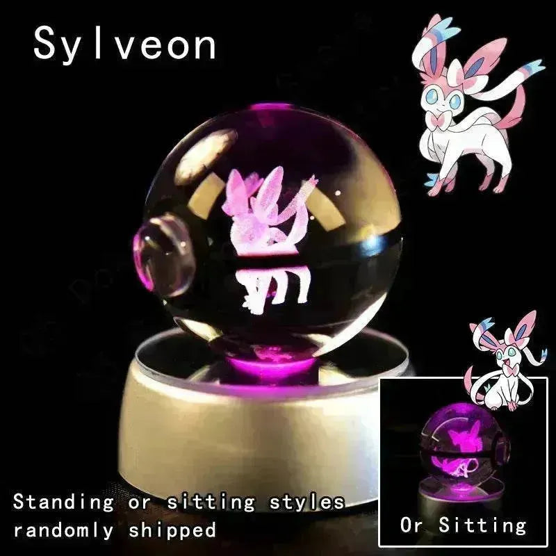 3D Pokemon Crystal Ball 5CM Mewtwo Pikachu Gengar Crystal Glass Pokemon Ball Pokeball Figure Night Light LED Lamp Base Gift - 29 Jigglypuff / 5CM - Otarealm