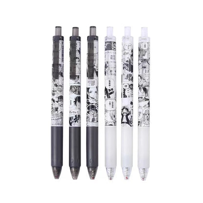 One Piece 6 PCS Gel Pen, Anime Manga 0.5 Black Ink Signature Pen Office School Writing Supplies Stationery