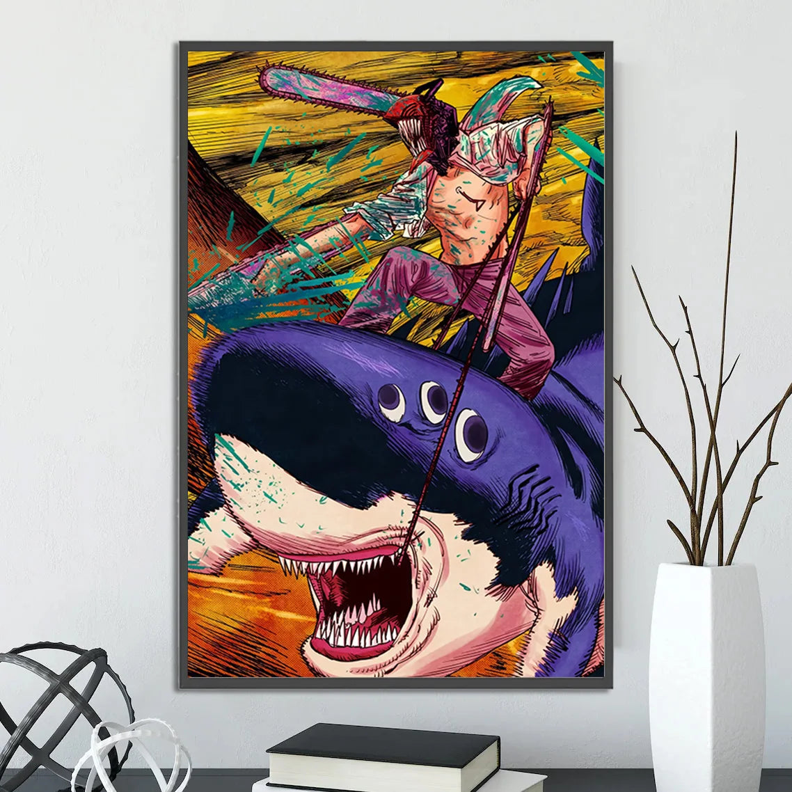 Chainsaw Man Self-adhesive Poster Wallpaper, Anime Wall Art Home Decoration Painting For Bedroom Computer Decor (Frames Not Included)