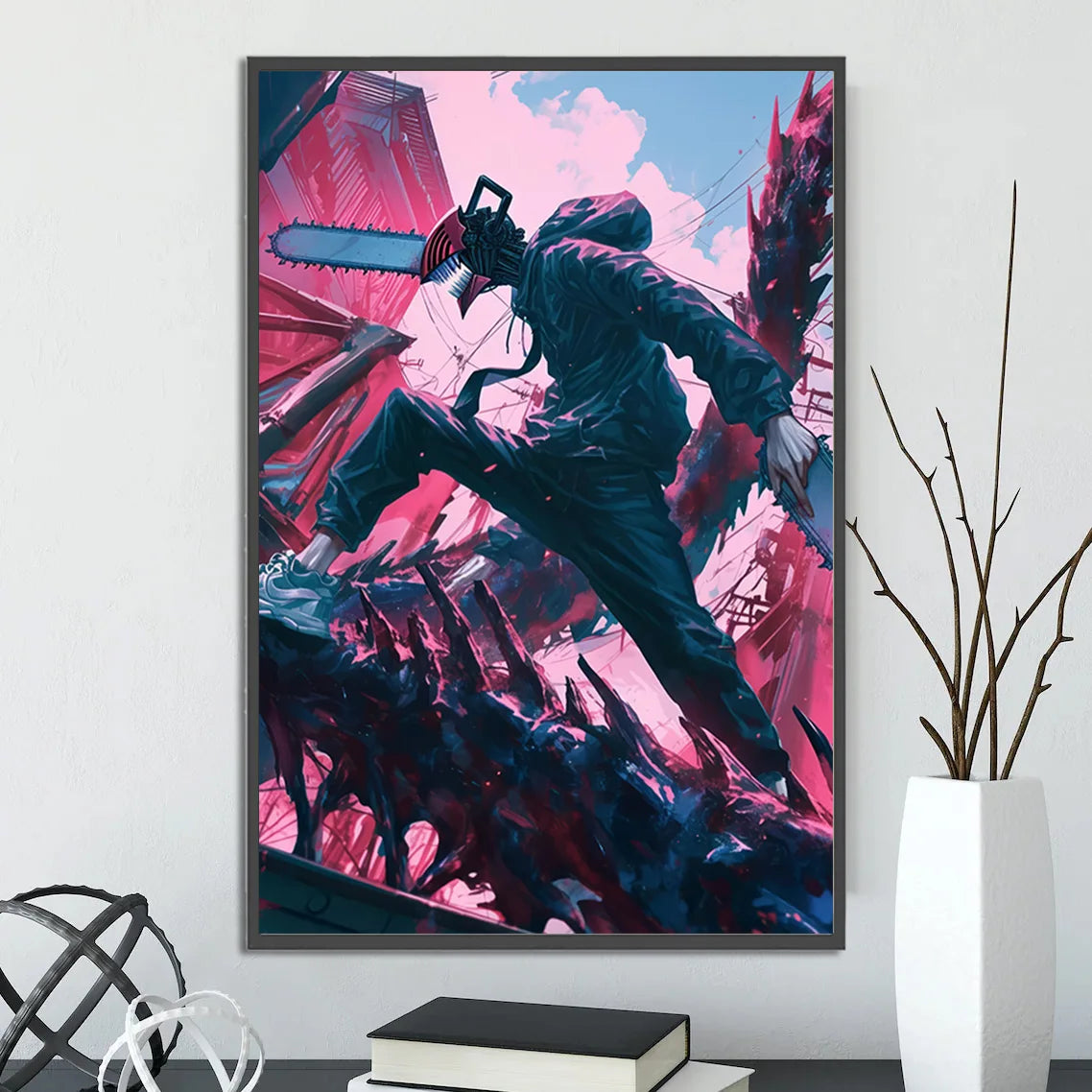 Chainsaw Man Self-adhesive Poster Wallpaper, Anime Wall Art Home Decoration Painting For Bedroom Computer Decor (Frames Not Included)