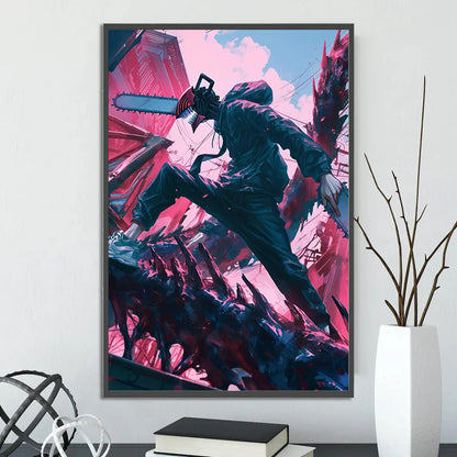 Chainsaw Man Self-adhesive Poster Wallpaper, Anime Wall Art Home Decoration Painting For Bedroom Computer Decor (Frames Not Included)