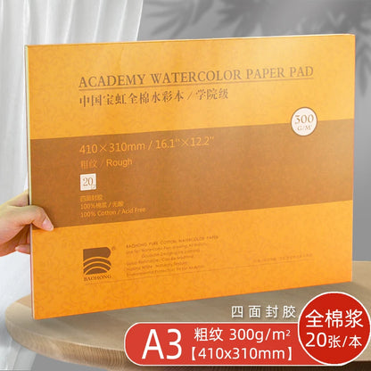 Premium Watercolor Paper Block – 20 Sheets, 300 GSM (140 LB) Acid-Free, Glue Bound for Wet & Dry Media