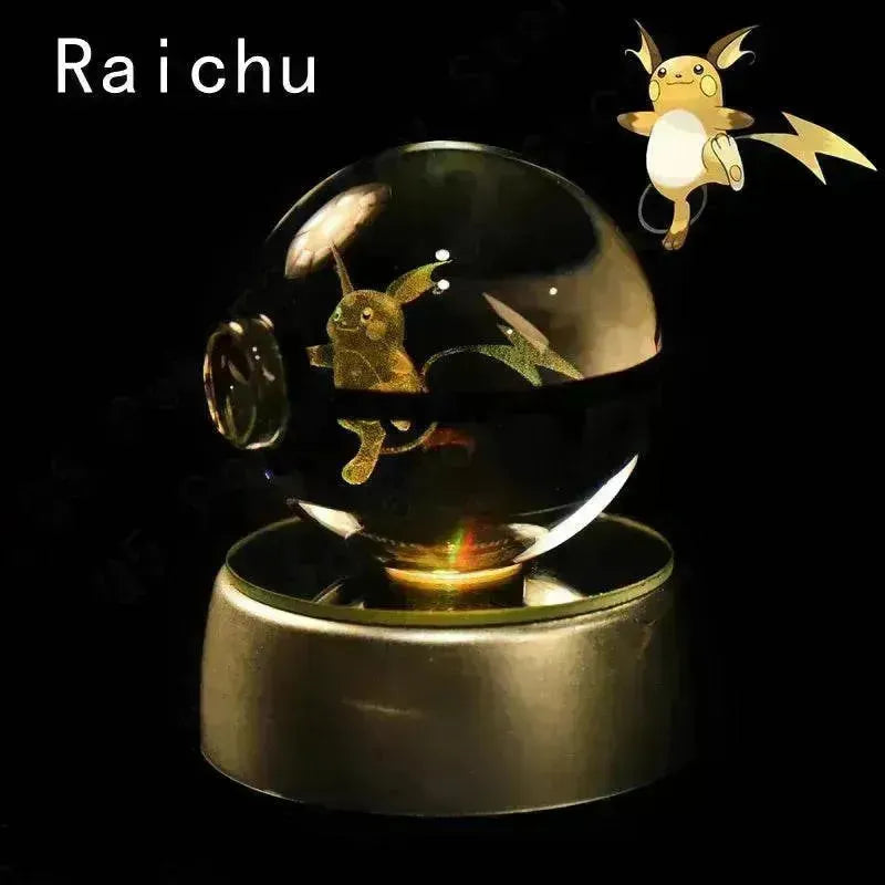 3D Pokemon Crystal Ball 5CM Mewtwo Pikachu Gengar Crystal Glass Pokemon Ball Pokeball Figure Night Light LED Lamp Base Gift - 29 Jigglypuff / 5CM - Otarealm