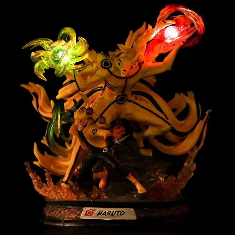 Naruto Uzumaki and Kyuubi Nine Tails Fox Anime Figurine, NARUTO SHIPPUDEN LED PVC Statue Toys Collections 36cm