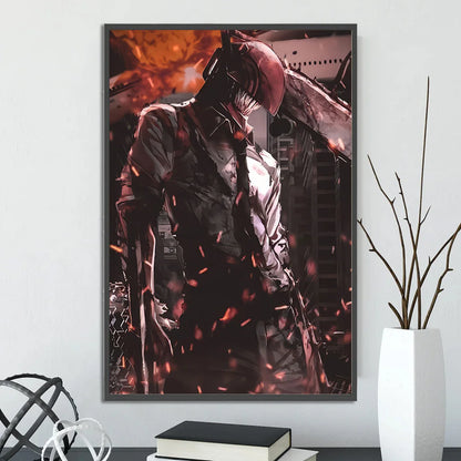 Chainsaw Man Self-adhesive Poster Wallpaper, Anime Wall Art Home Decoration Painting For Bedroom Computer Decor (Frames Not Included)