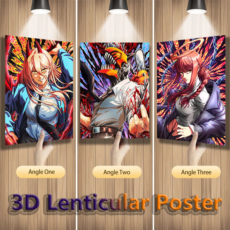Chainsaw Man Power Makima Denji Anime 3D Effect Poster, Lenticular Posters Wall Art (Without Frame)