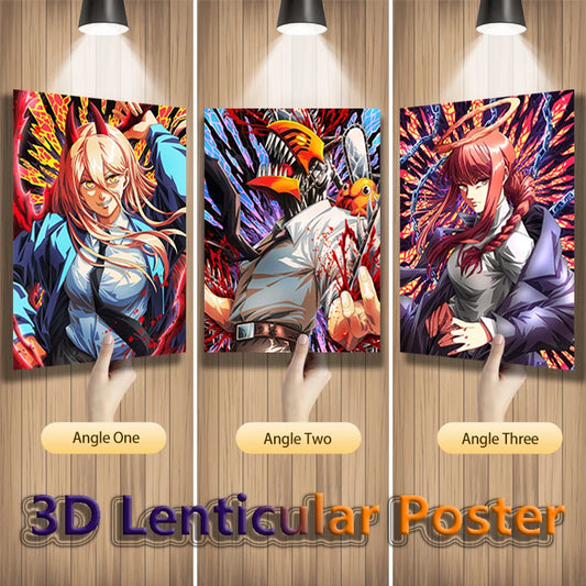 Chainsaw Man Power Makima Denji Anime 3D Effect Poster, Lenticular Posters Wall Art (Without Frame)