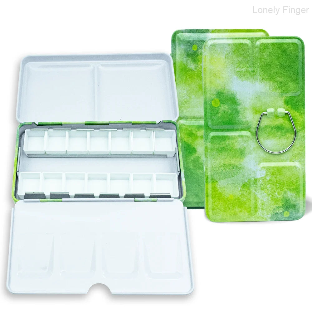 Empty Watercolor Palette with 14 Half Pans Metal Empty Watercolor Tin Palette Paint Case for DIY Travel