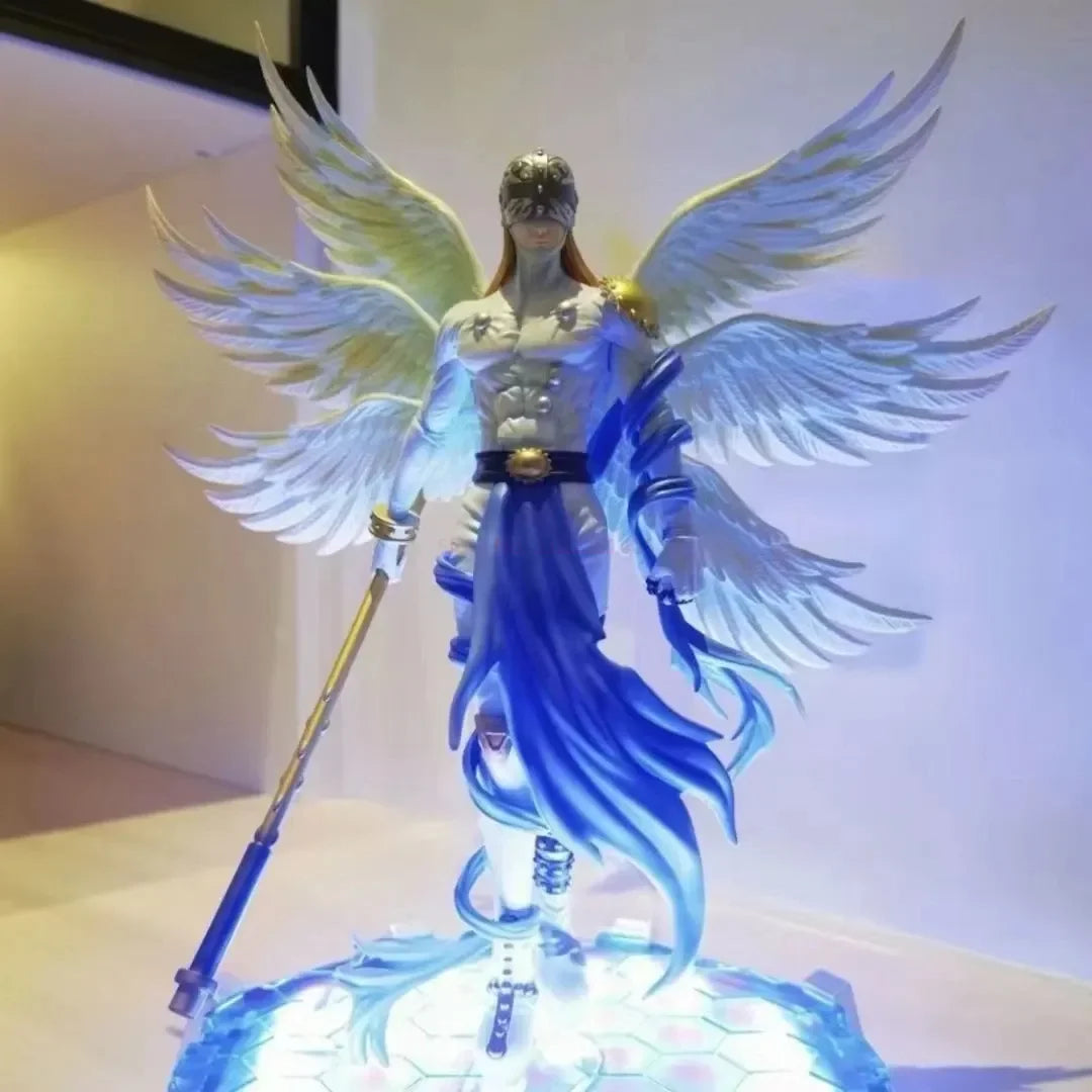 Angewomon and Angemon LED Action Figurines, Standing Position Anime Digimon Adventure Figures PVC Statue 28cm