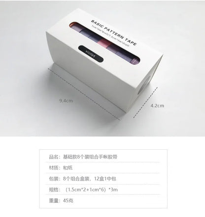 Pure Color Washi Tape Set – 8 Rolls per Box for Scrapbooking, Journals & School Supplies