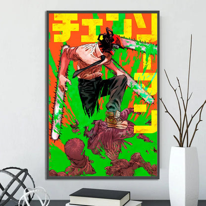 Chainsaw Man Self-adhesive Poster Wallpaper, Anime Wall Art Home Decoration Painting For Bedroom Computer Decor (Frames Not Included)