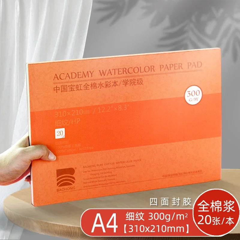 Premium Watercolor Paper Block – 20 Sheets, 300 GSM (140 LB) Acid-Free, Glue Bound for Wet & Dry Media