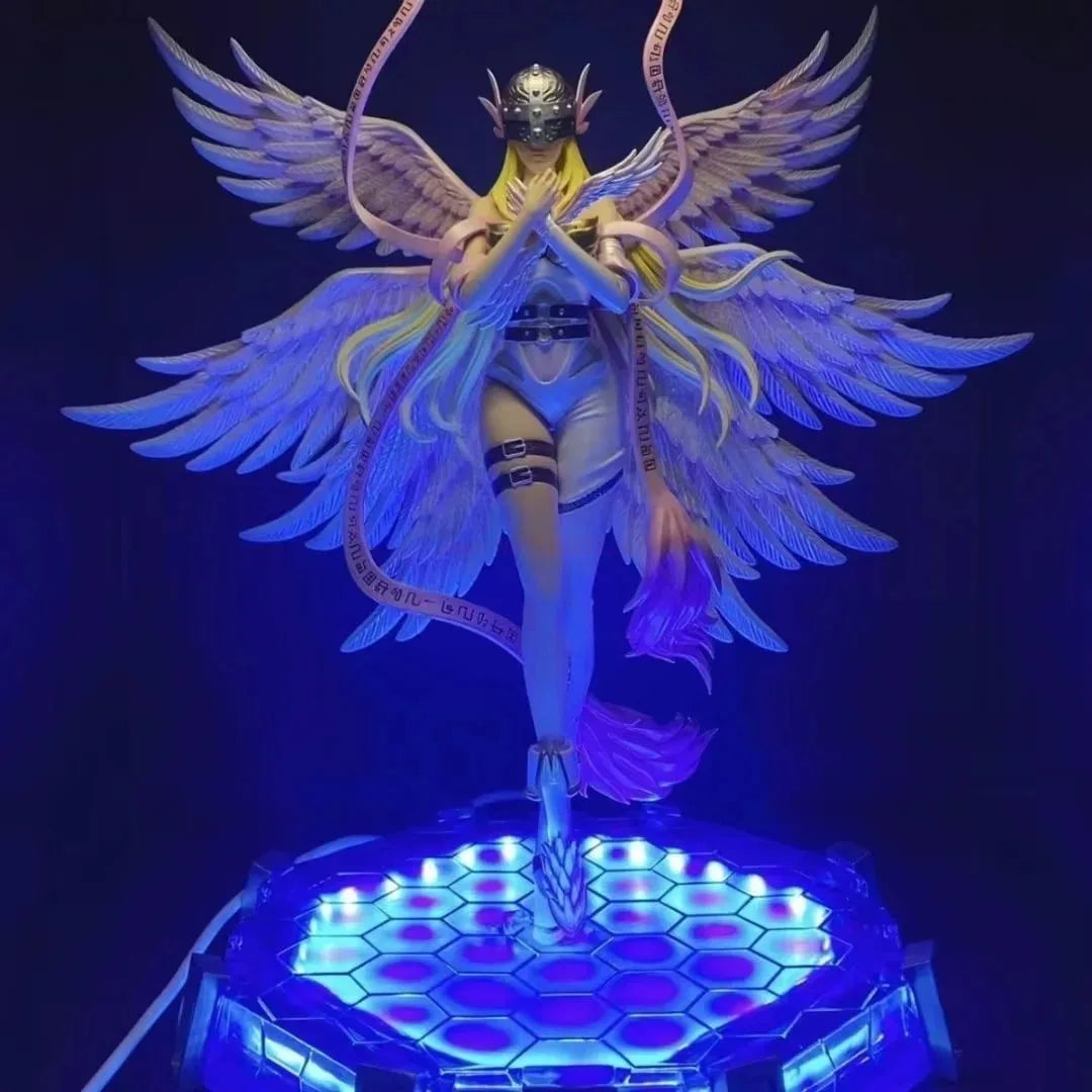Angewomon and Angemon LED Action Figurines, Standing Position Anime Digimon Adventure Figures PVC Statue 28cm