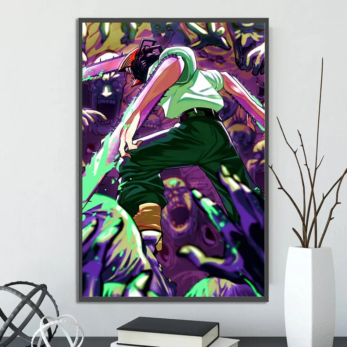 Chainsaw Man Self-adhesive Poster Wallpaper, Anime Wall Art Home Decoration Painting For Bedroom Computer Decor (Frames Not Included)