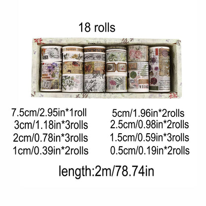 Retro Washi Tape Set – 18 to 24 Rolls per Box for DIY Crafts, Journals & Gift Wrapping