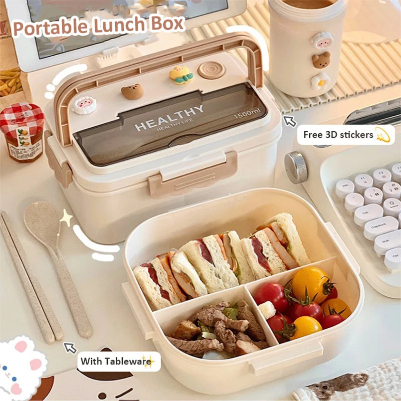 Simple Cute Portable Lunch Box, With Compartment & Microwave-Safe, Perfect for Work, School, or Picnics