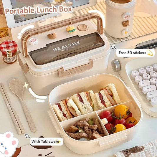 Simple Cute Portable Lunch Box, With Compartment & Microwave-Safe, Perfect for Work, School, or Picnics