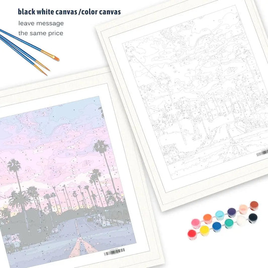 City Landscape Paint by Numbers Kit – DIY Canvas Painting for Adults with Frame & Oil Colors