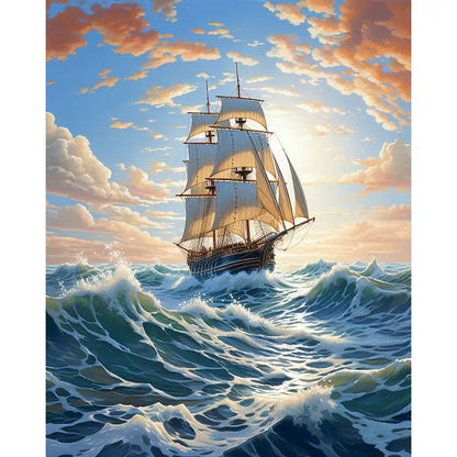 Sailing Ships and Landscape Paint by Numbers Kit – DIY Nature Landscape Acrylic Painting on Canvas for Adults