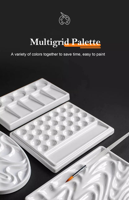 1/5/28 Grid Paint Tray White Imitation Ceramic Easy to Clean Pigment Palette for Artists Acrylic Watercolor Oil Painting