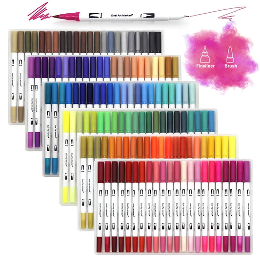 Dual Tip Brush Art Marker Set – 12, 48, 120, or 132 Colors for Watercolor, Drawing & Manga Art