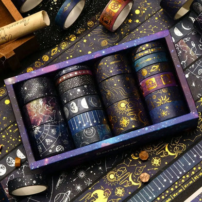 20 Rolls Galaxy Washi Tape Set – Starry Sky & Planet Designs with Gold & Silver Foil Design for Scrapbooking, Journals & DIY Crafts