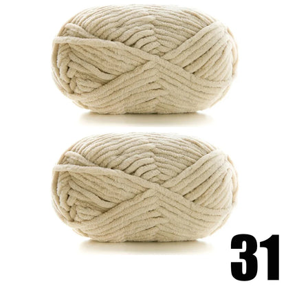 Thick Velvet Chenille Yarn – 2pcs x 50g Soft Knitting Yarn for DIY Scarves, Hats & Crafts