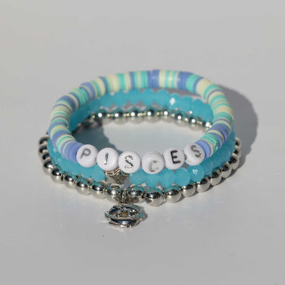 Pisces Zodiac Beaded Word Bracelet Set