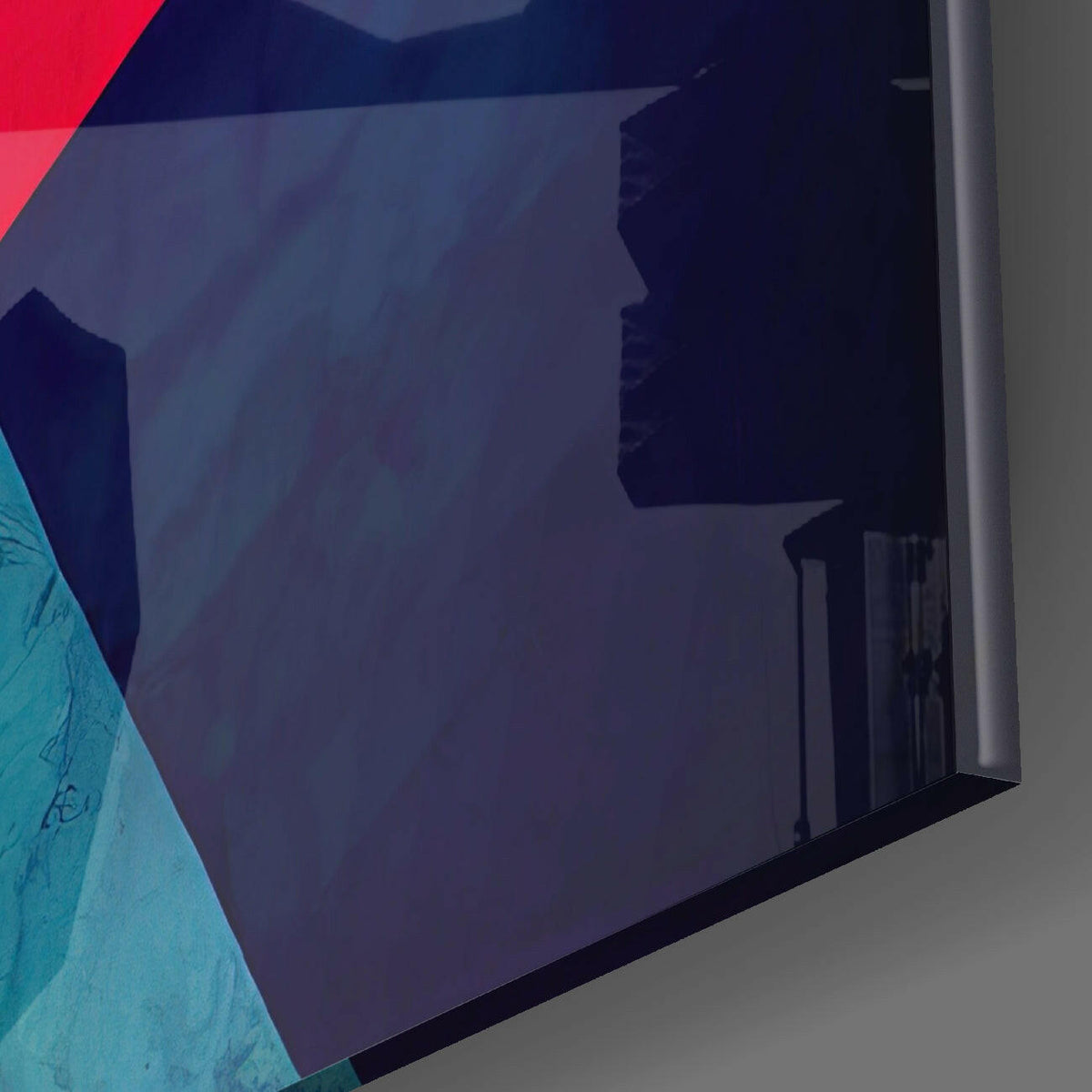 Crimson Teal Angular Triangle Shards Glass Wall Art