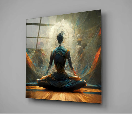 Lotus Meditation With Ghostly Auras Glass Wall Art
