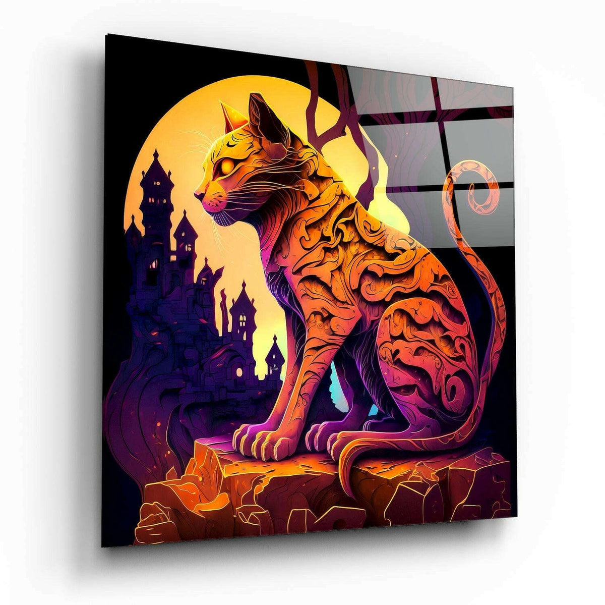Ancient Cat Glass Wall Art  || Designers Collection Otarealm