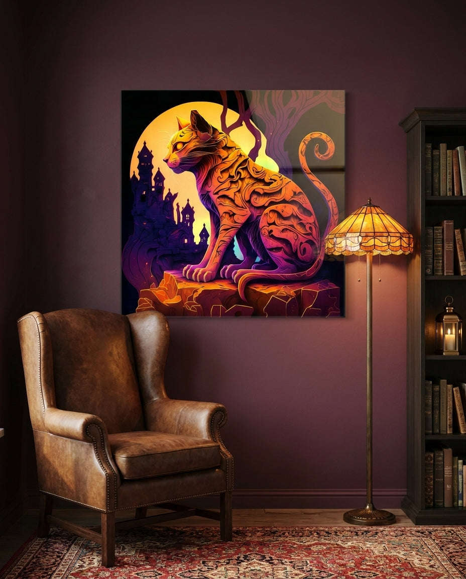 Ancient Cat Glass Wall Art  || Designers Collection Otarealm