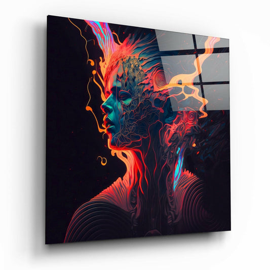 Orange Flame Ripple Head Profile Glass Wall Art