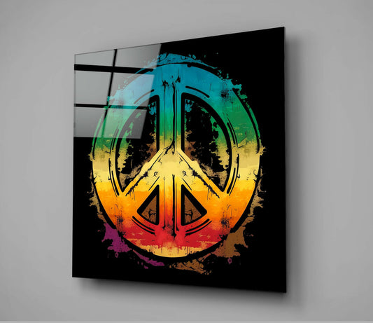 Rainbow Gradient Grunge Peace Sign Glass Wall Art