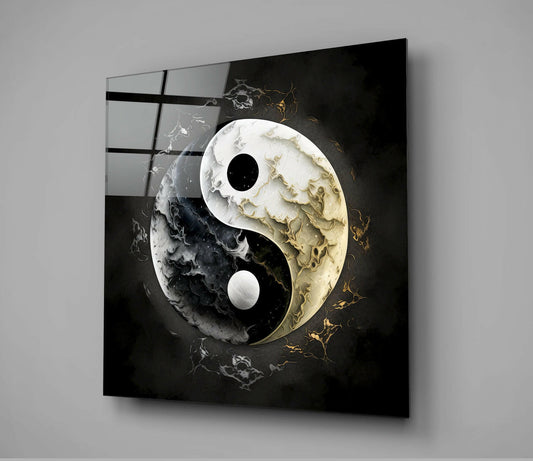 Marbled Black White Yin Yang Glass Wall Art