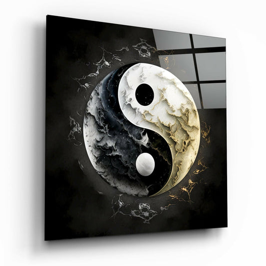 Marbled Black White Yin Yang Glass Wall Art