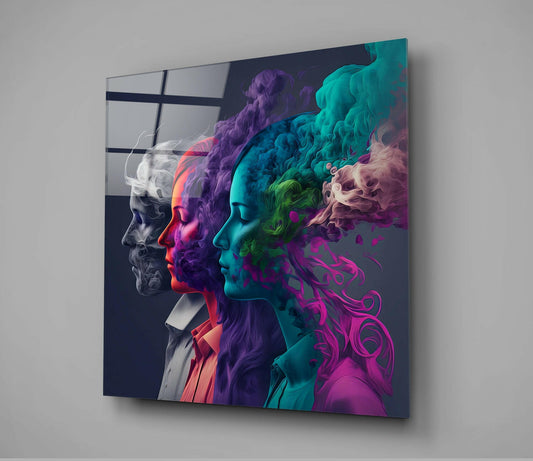 Four Profiles Purple Smoke Hair Glass Wall Art