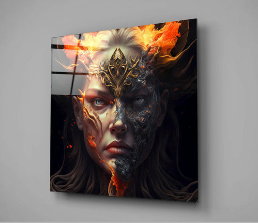 Half Fire Half Ash Masked Face Glass Wall Art