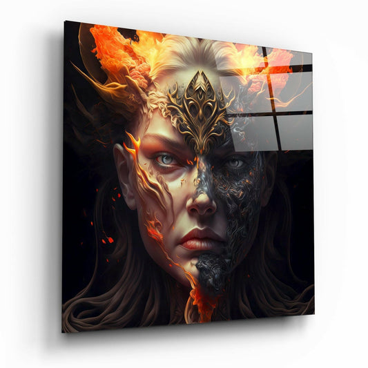Half Fire Half Ash Masked Face Glass Wall Art