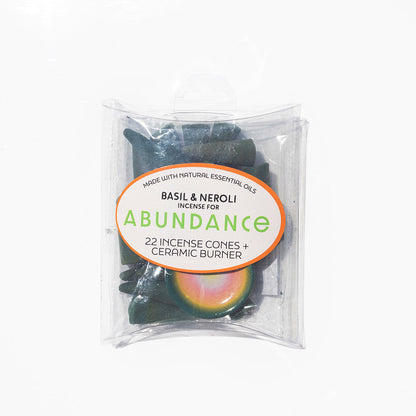Abundance Basil & Neroli 22 Incense Cones and Ceramic Burner