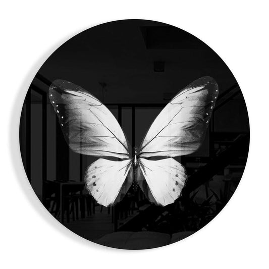 White Butterfly on Black Glass Wall Art