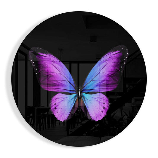 Purple Butterfly on Black Glass Wall Art