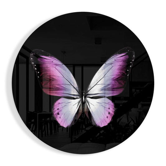 Pink Butterfly on Black Glass Wall Art