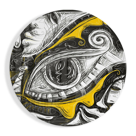 Round Yellow And Black Sketch Eye Glass Wall Art