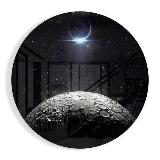 Cratered Moon Eclipse Glass Wall Art