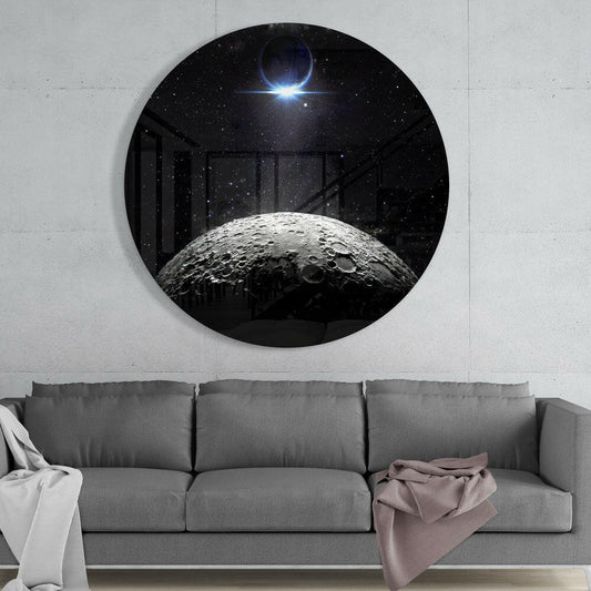 Cratered Moon Eclipse Glass Wall Art