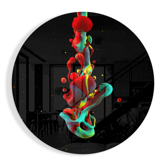 Red Teal Liquid Ink Drop Glass Wall Art